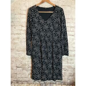 J. Jill Wearever Dress Women Small Black Micro Leaf Print Ponte Stretch Babydoll